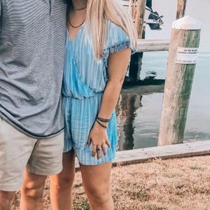 Entro blue striped romper w tassels